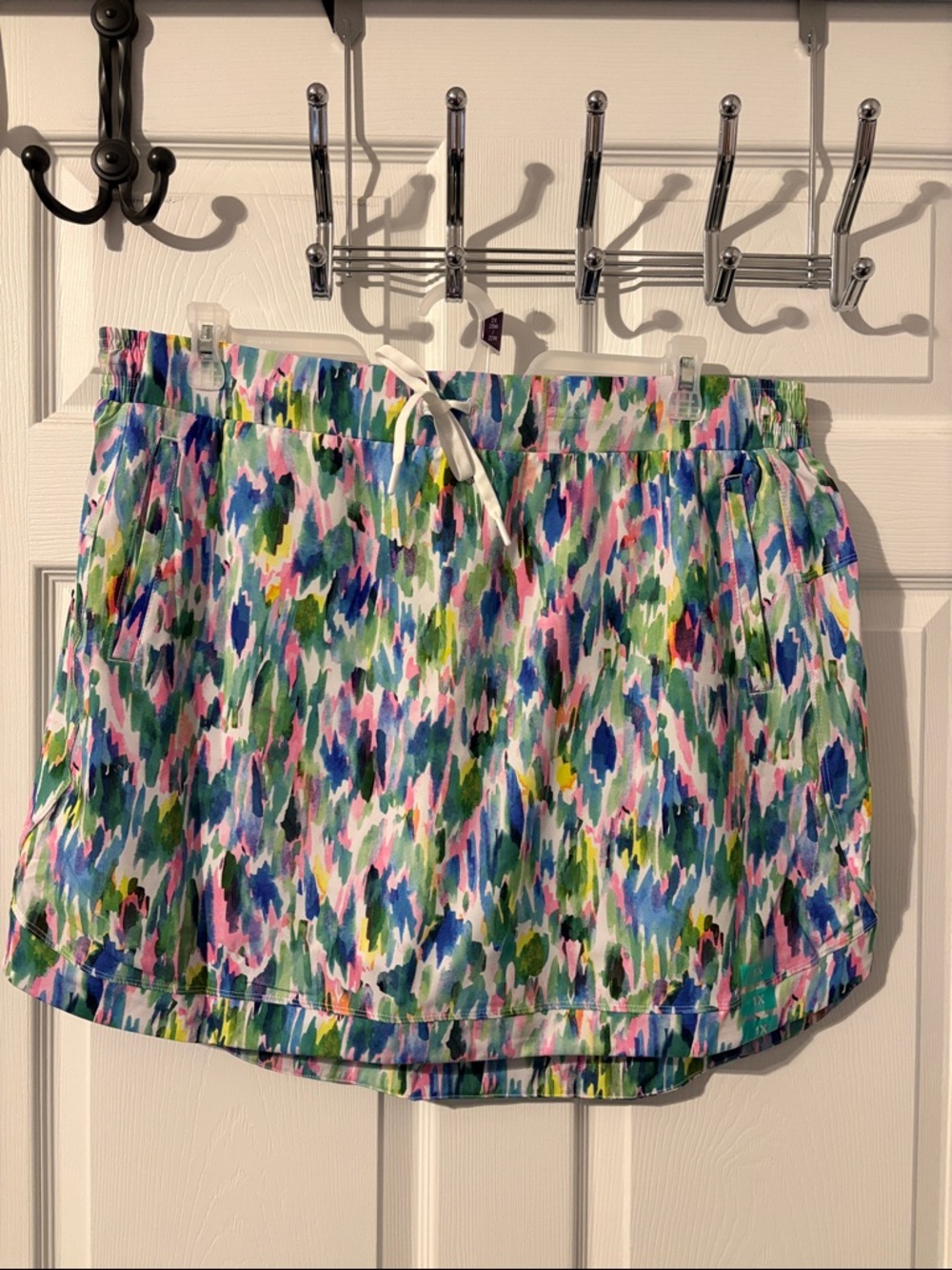 RBX Multicolor Pink Blue Green Watercolor Drawstring Skort